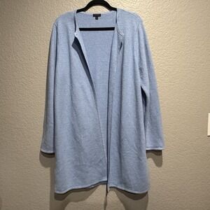 Talbots Cardigan Women Size XL Light Blue Textured Knit Open Front Jacket